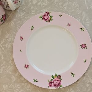 Royal Albert Pink Rose Dinner Plate with Floral Trim